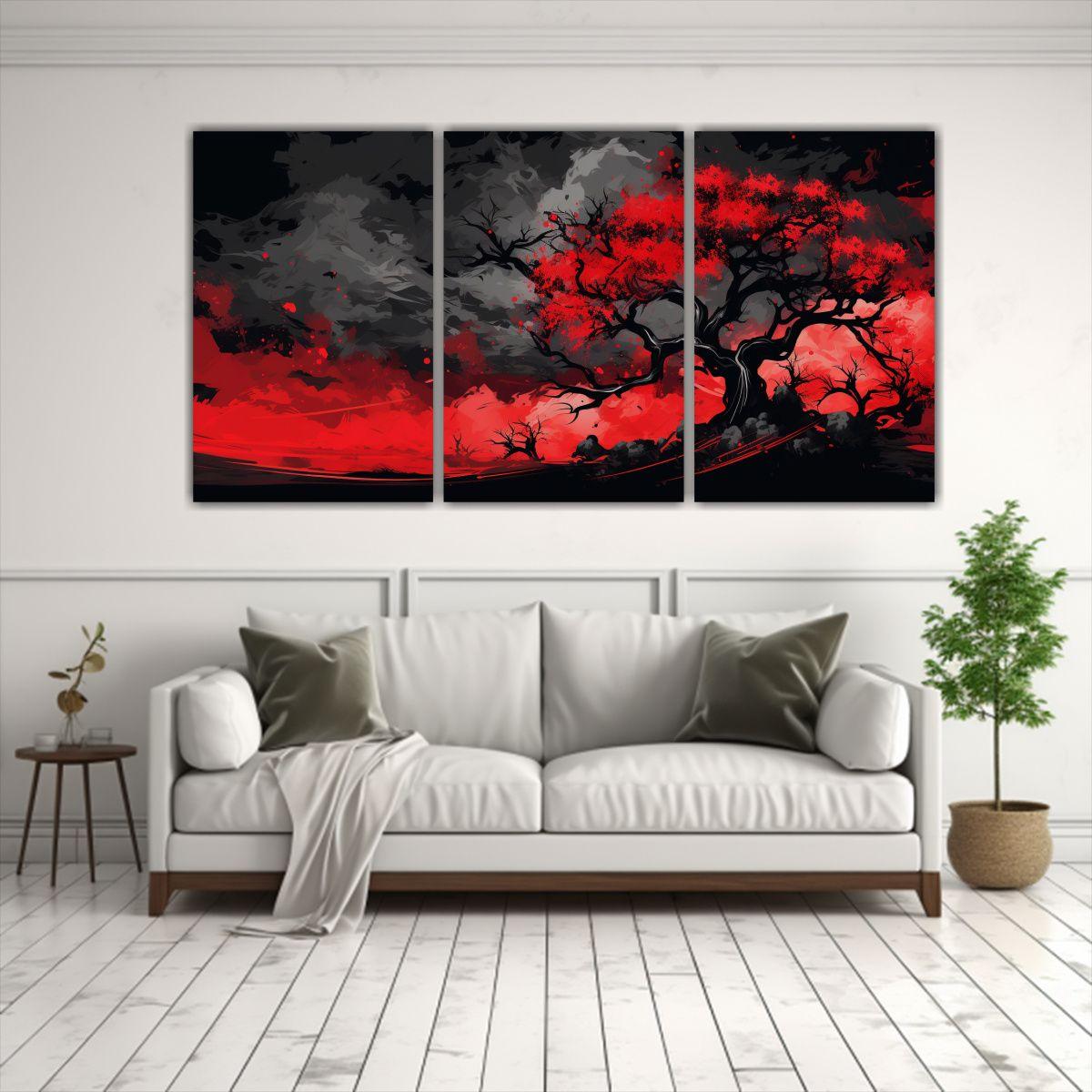 Árbol De Algodón Rojo Y Negro En Una Ambiente 60x30 Cm-2