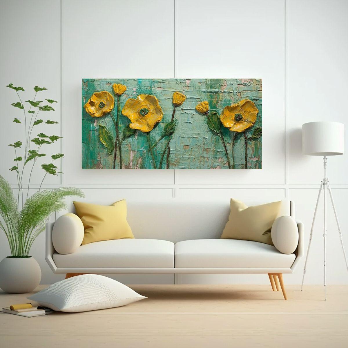 Flores Decorativas Pintadas En Blanco, 140x70cm-2