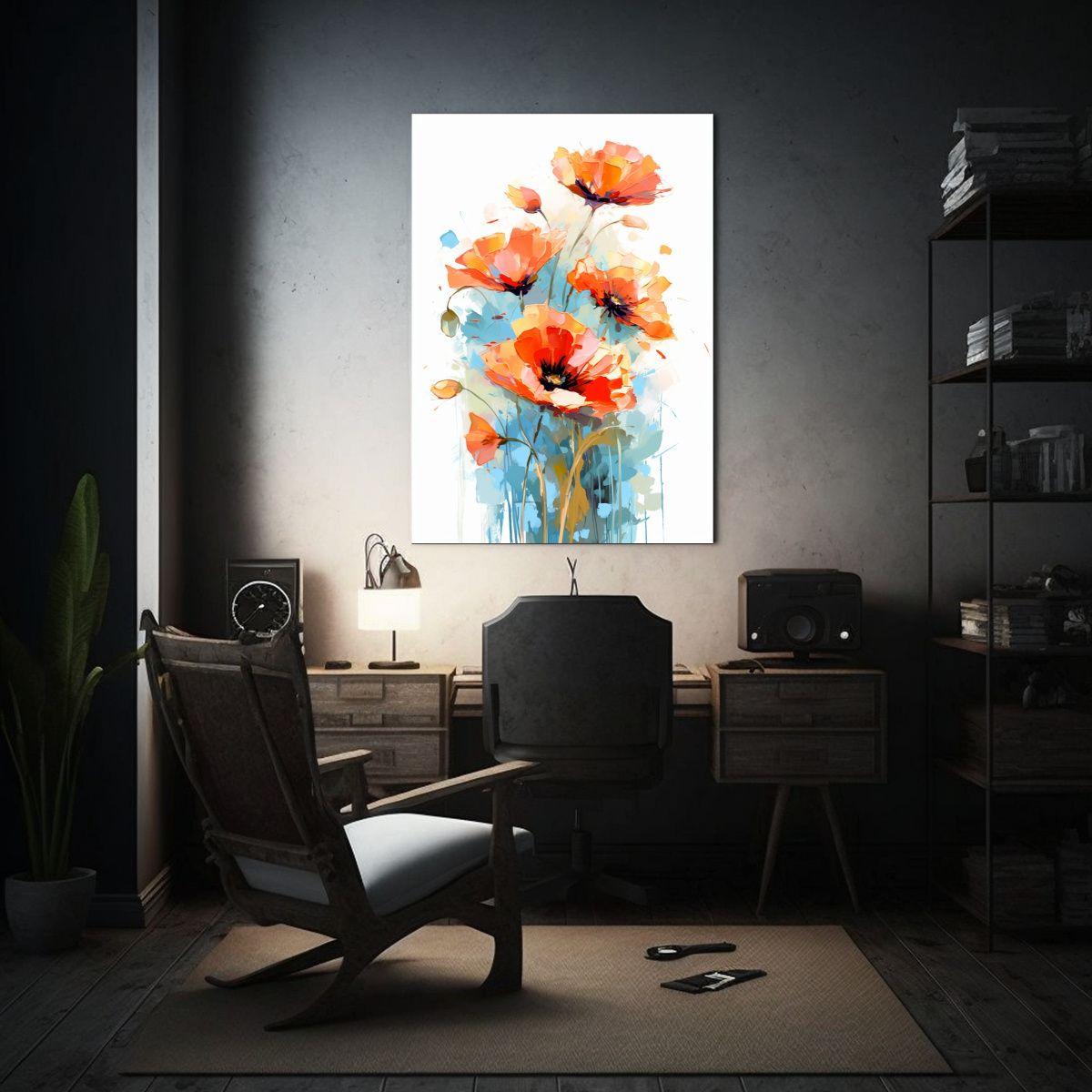 Pintura Lienzo Flores Amapolas Minimalista 30x45cm-2