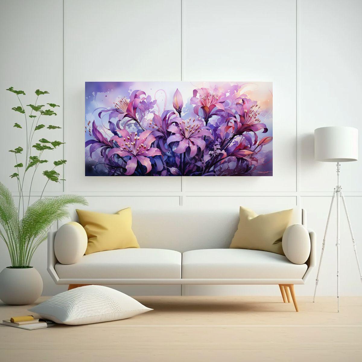 Pinturas Abstractas De Lirios En Colores Púrpura 160x80cm-2
