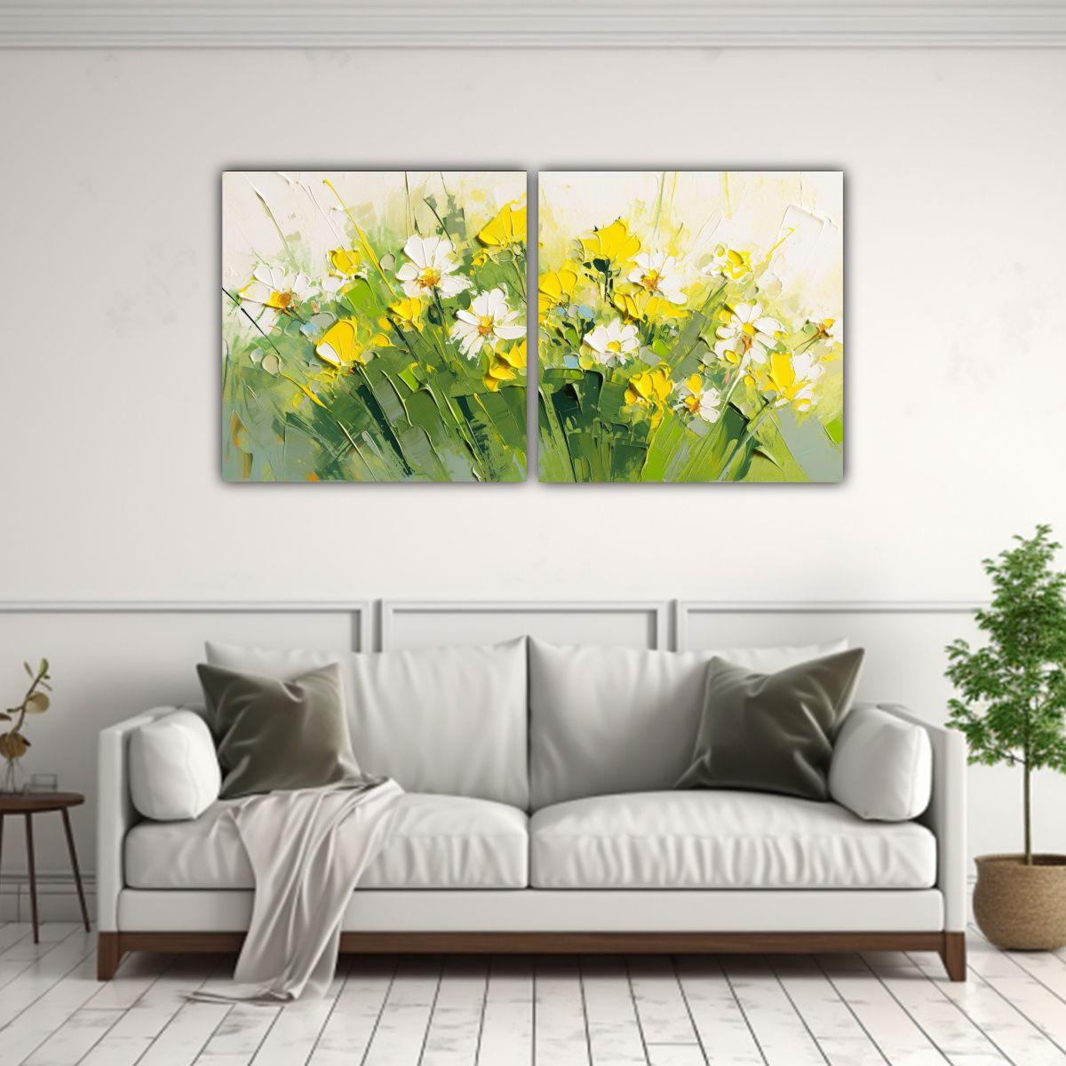 Cuadros Modernos De Escenario Amarillo Y Verde 60x30 Cm-2
