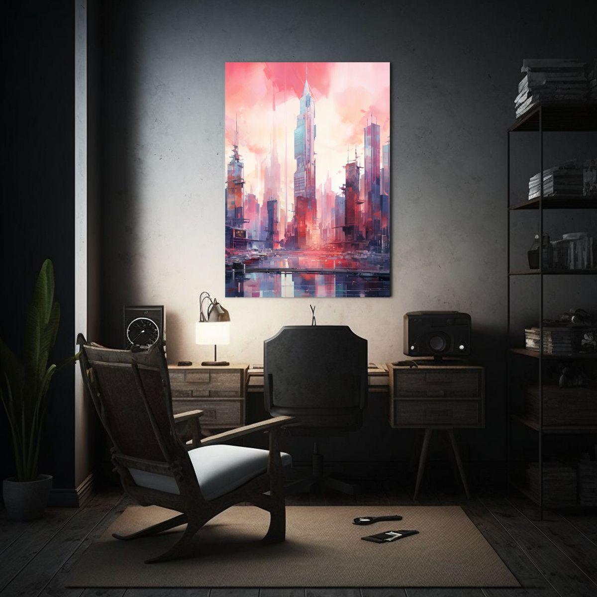 Cuadro Horizontal Simétrico Vibrante De Ciudad 20x30cm-2