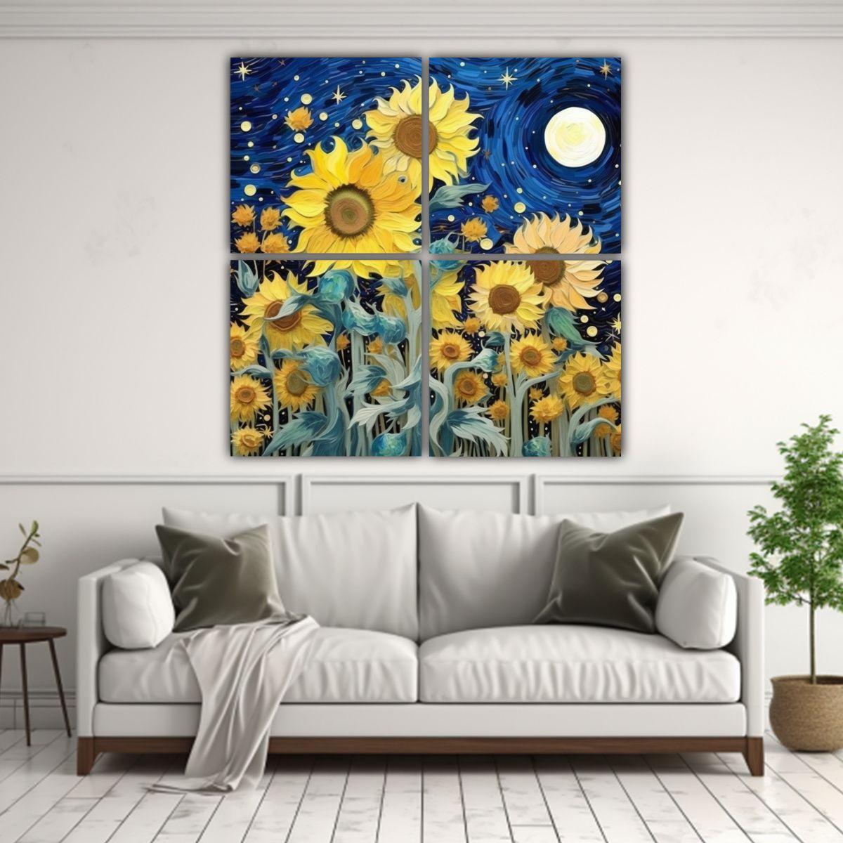 Cuatro Artes De Pared Dibujo Composición Estilo 180x180 Cm-2