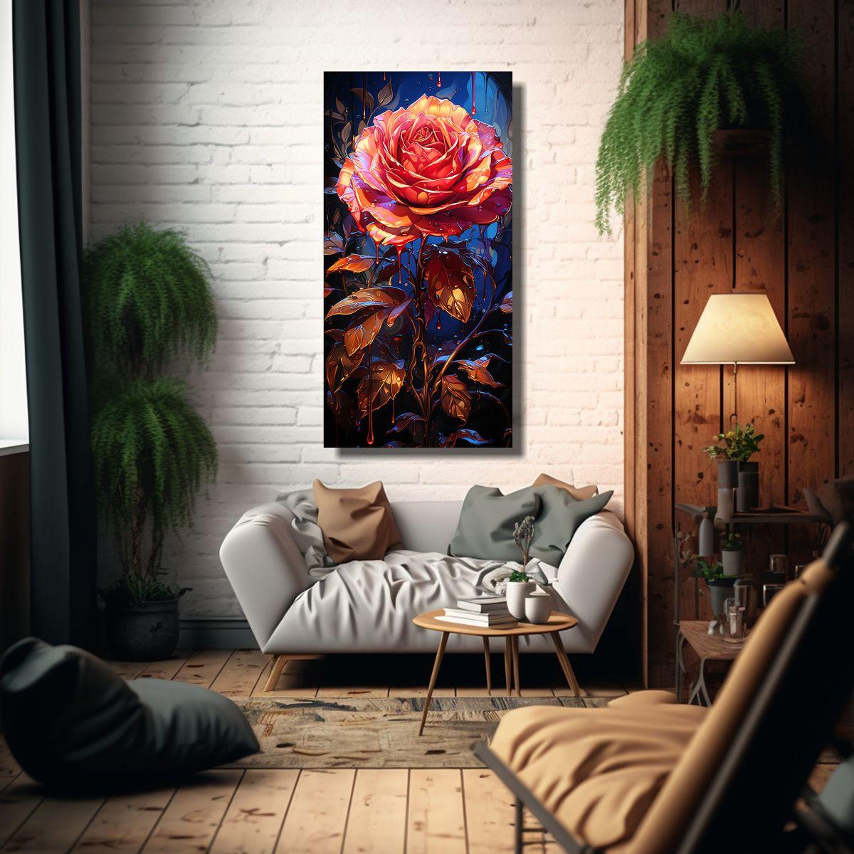 Cuadro Abstracto Con Goteo De Rosa En Escenario 30x60cm-2