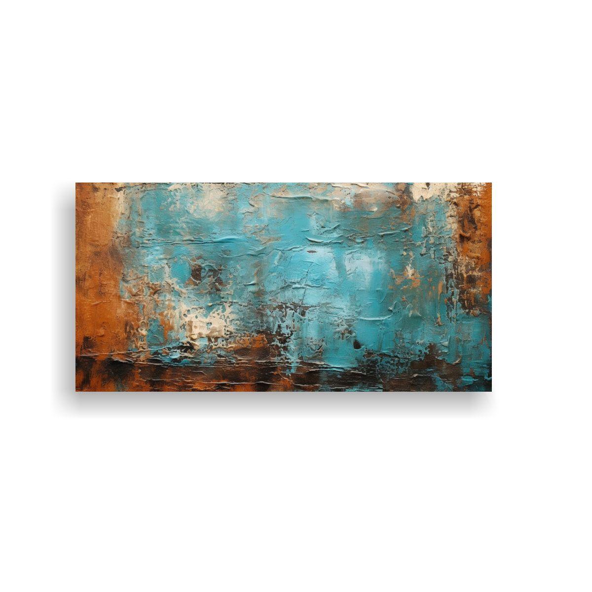 Cuadro Abstracto En Tonos Turquesa Y óxido, 40x20cm-0