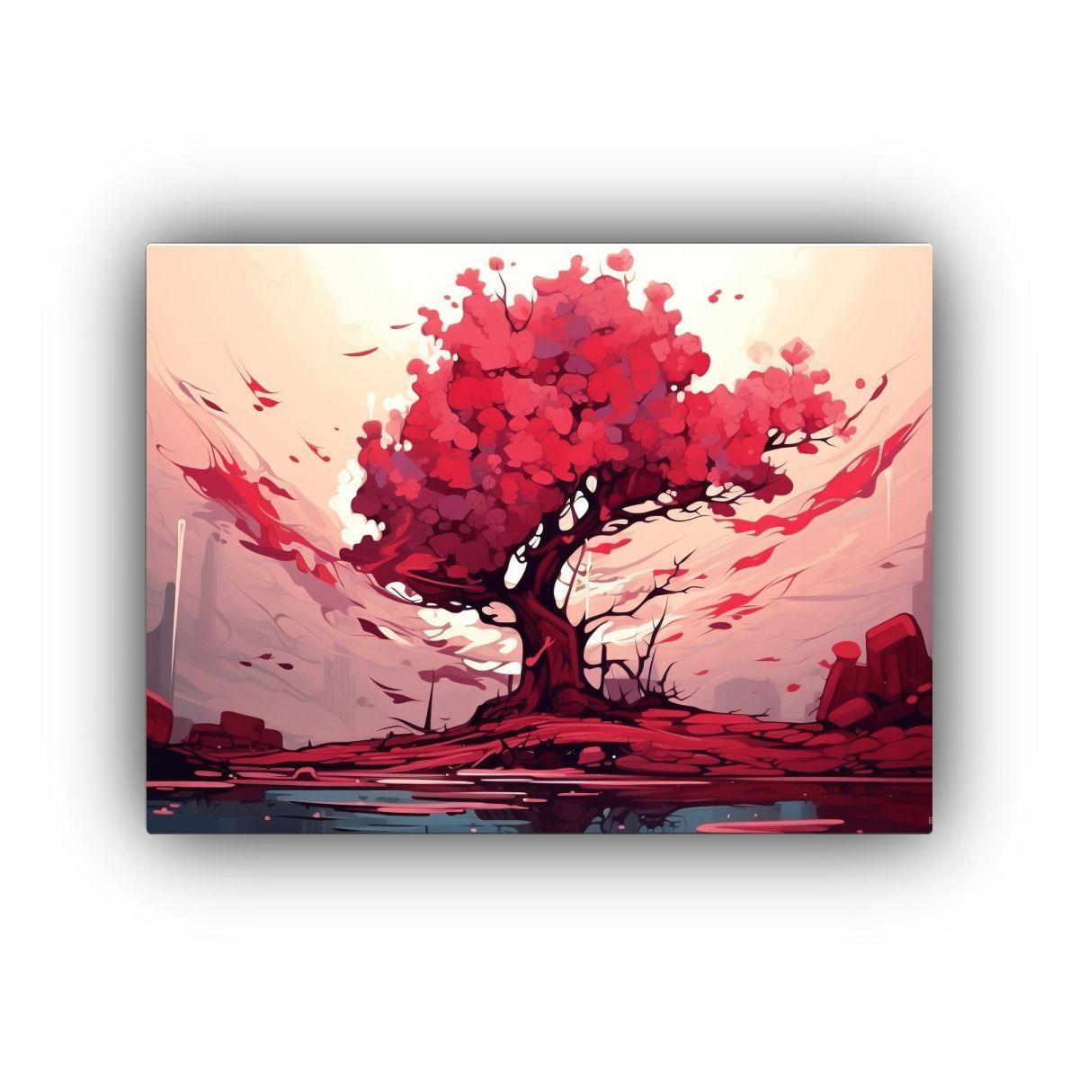 Cuadro Arte De Pared Árbol Rojo Neonoir Neopop 45x30cm-0