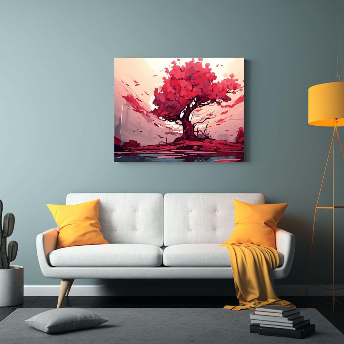 Cuadro Arte De Pared Árbol Rojo Neonoir Neopop 45x30cm-2