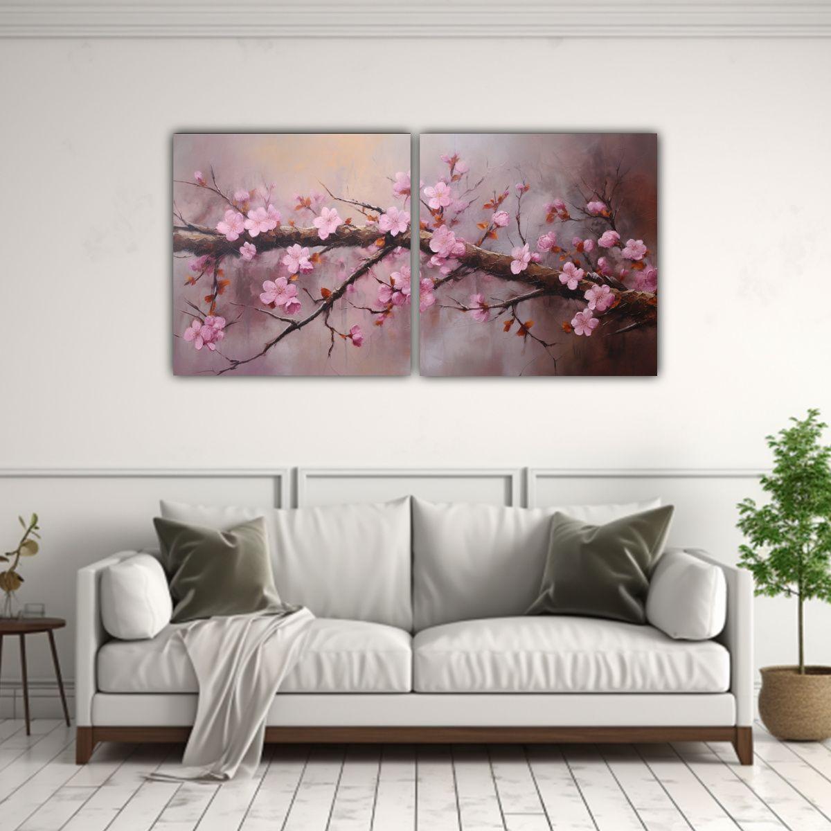 Pintura Abstracta De Flores De Cerezo O Sakura, 60x30 Cm-2
