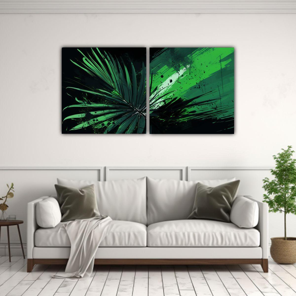 Dos Cuadros Modernos Simplicidad Hojas De Palma 120x60 Cm-2