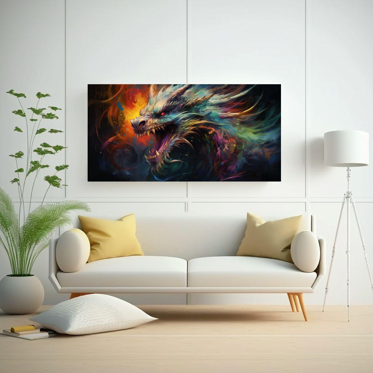 Pintura Al Estilo óleo Estilo Dragón Colorido 40x20cm-2