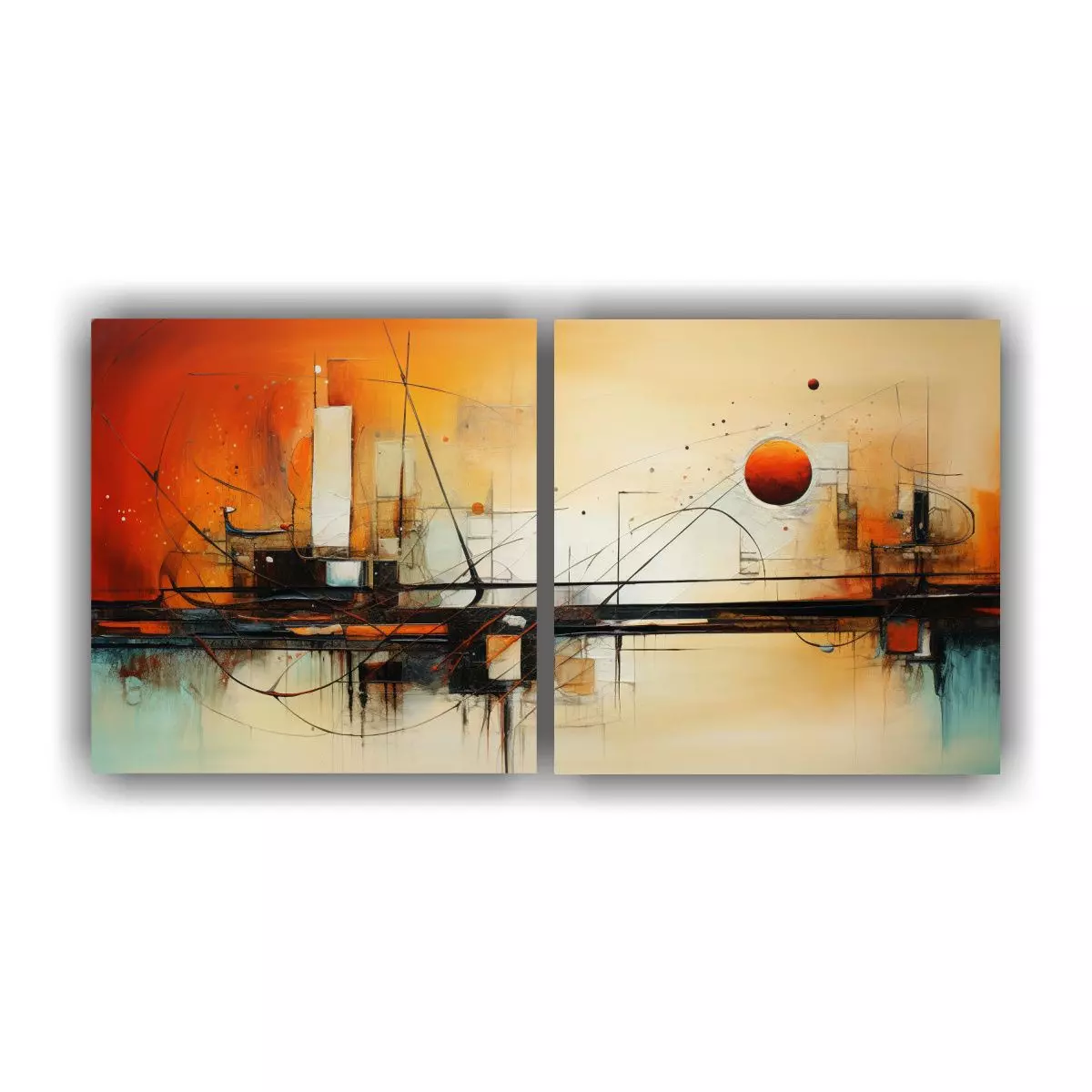 Cuadros Abstractos Con Enigmáticas Líneas Finas 40x20 Cm-0