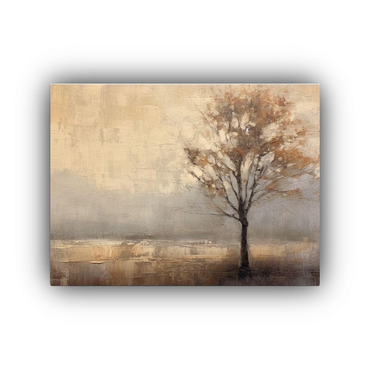 Cuadro Minimalista: Árbol Gris Sobre Fondo Marrón 65x50cm-0
