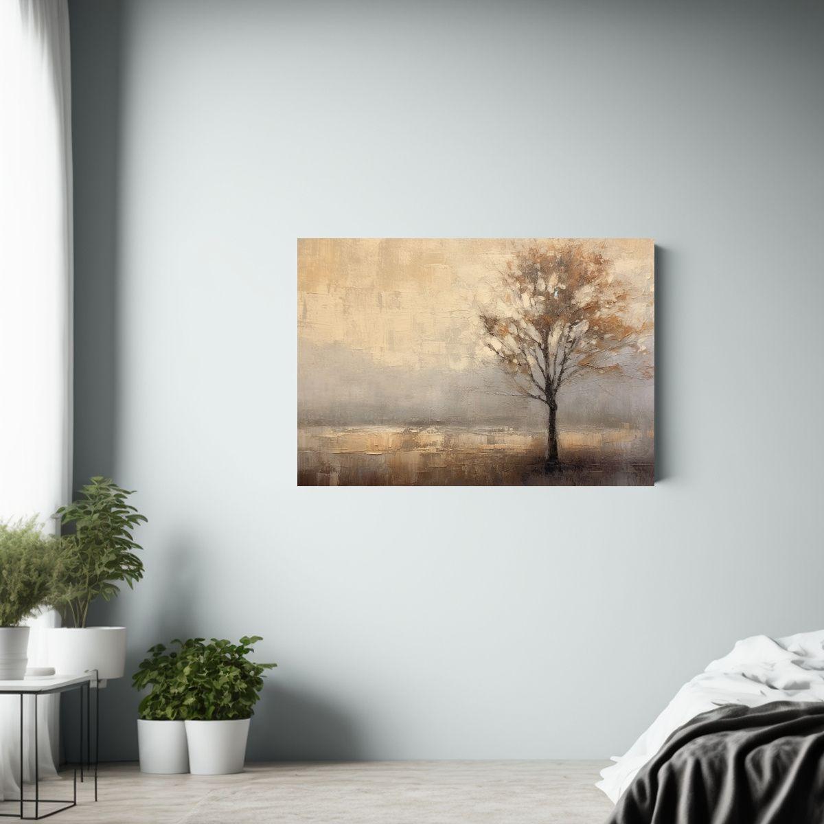 Cuadro Minimalista: Árbol Gris Sobre Fondo Marrón 65x50cm-2