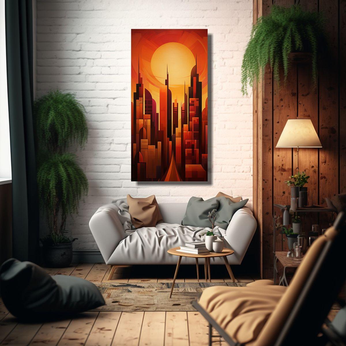 Cuadro Decorativo De Ciudad Al Amanecer 50x100cm-2