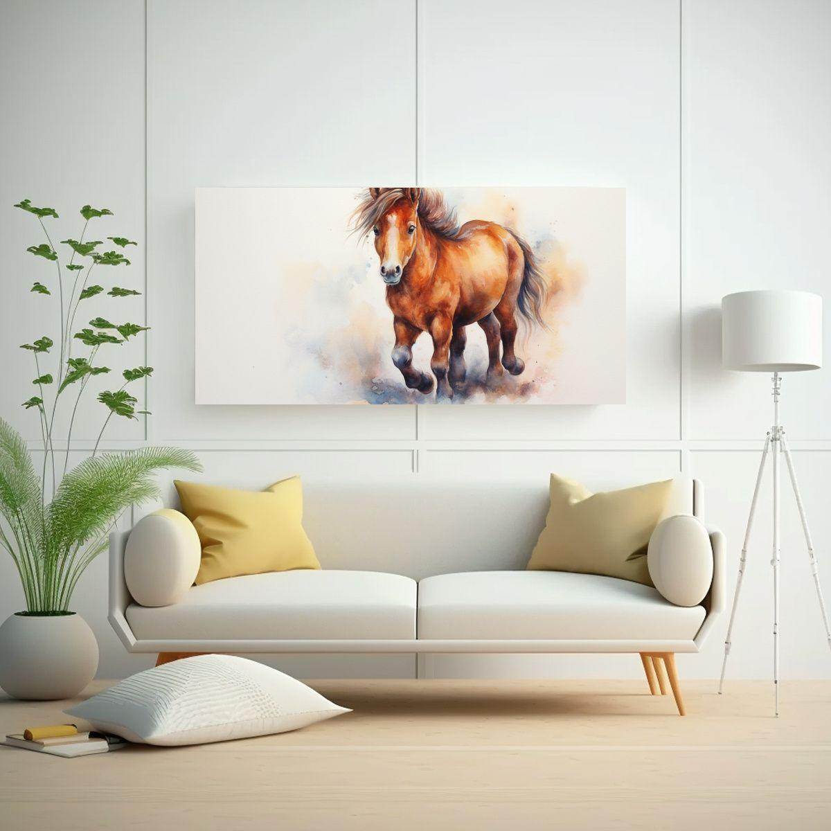 Pintura En Acuarela Equilibrada: Caballo En Miniat 140x70cm-2