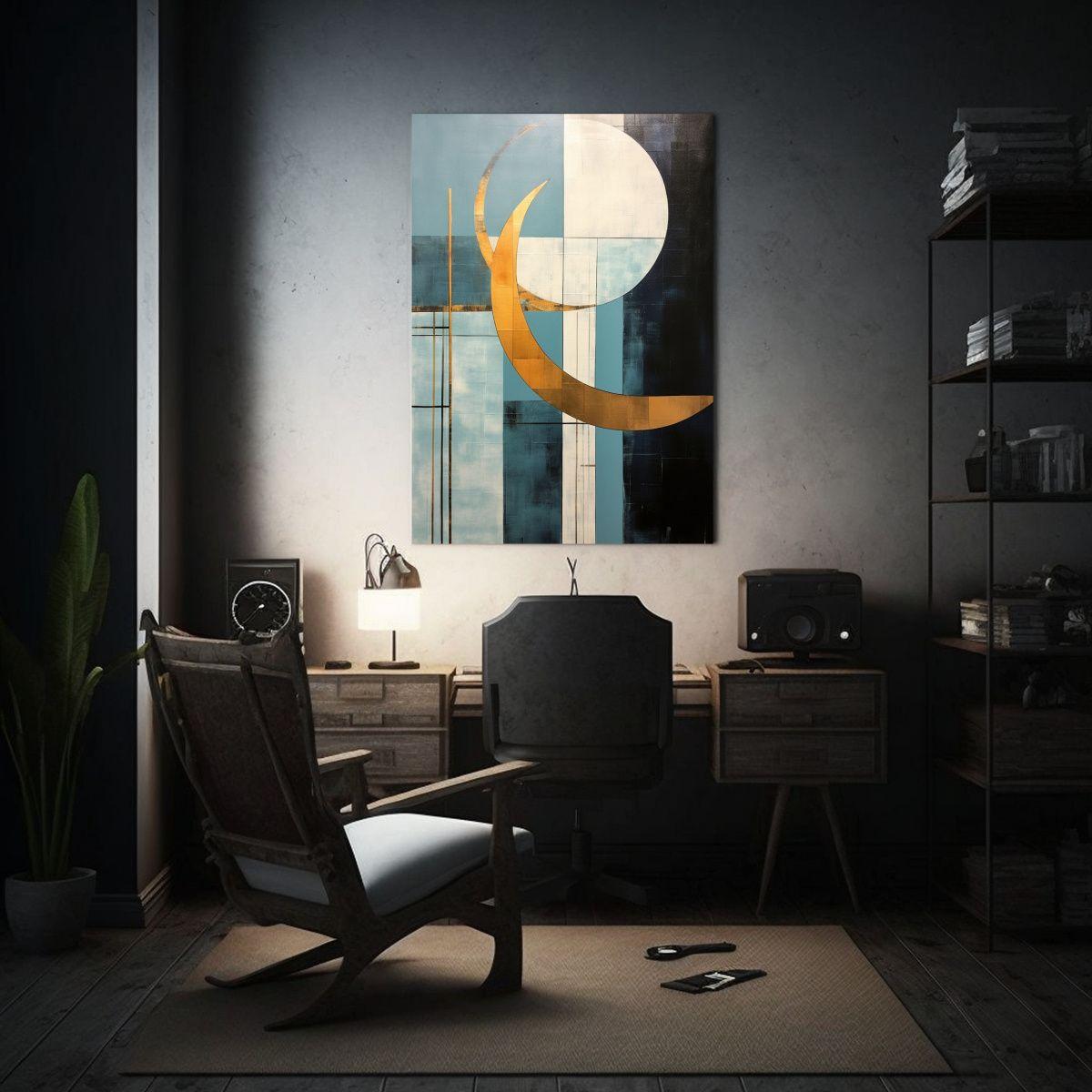 Tela Bastidor Alta Calidad Estilo Líneas Azules Modernas 60x90cm-2