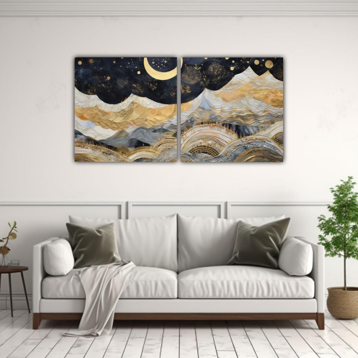 Pintura Decorativa Luminosa Con Luna Y Montañas 100x50 Cm-2