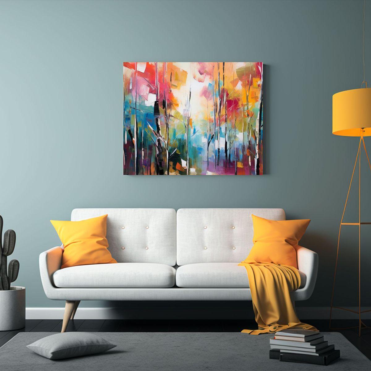 Cuadro Moderno De Bosque Colorido En Lienzo Conceptual. 90x60cm-2