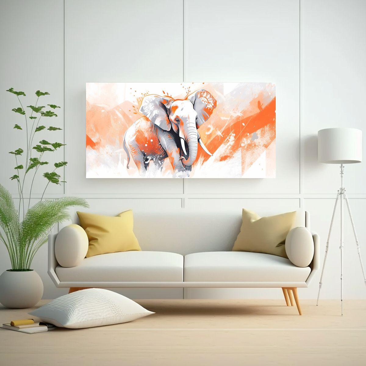 Pintura Decorativa De Elefante Asiático En Blanco 60x30cm-2