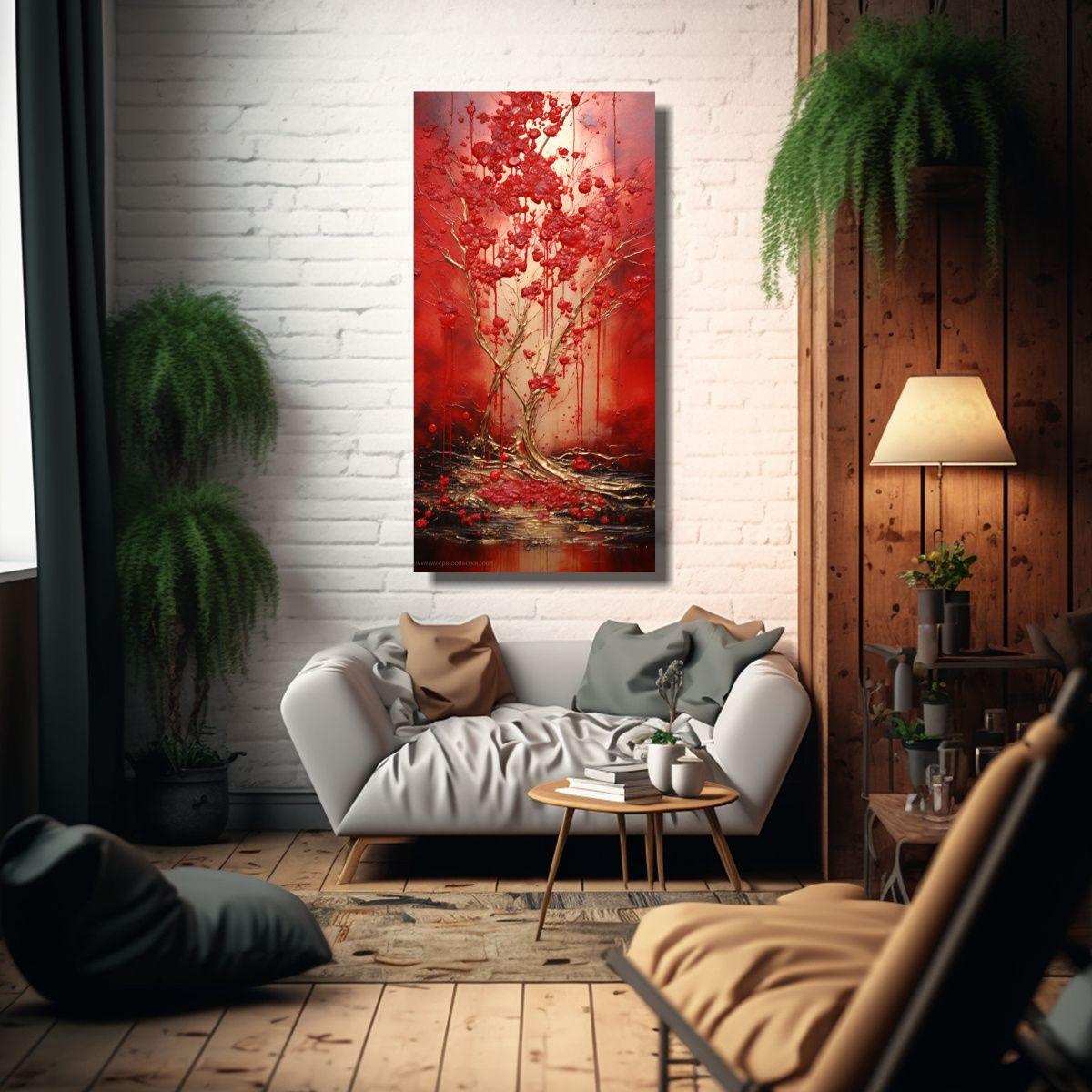 Cuadro Expresión Fantástico En Rojo Y Dorado 50x100cm-2