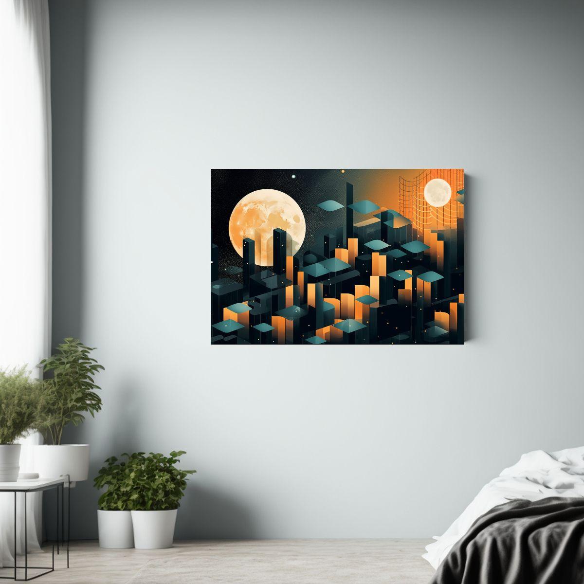 Cuadro Decorativo Moderno: Noche Amarilla Lunar En Lienzo. 45x30cm-2