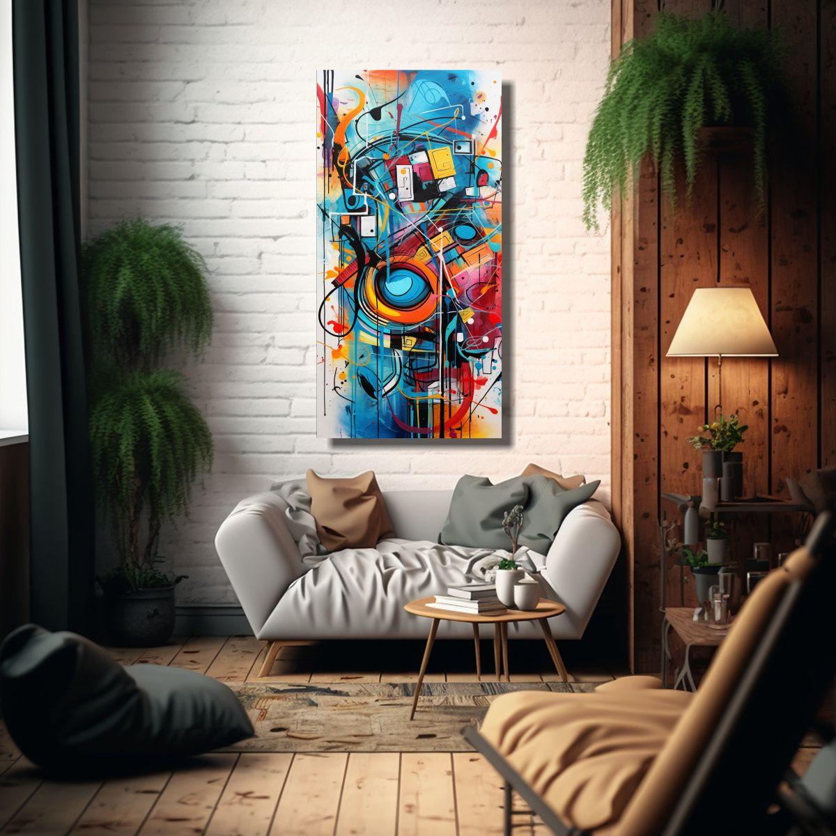 Cuadro Tela Sublimada Fusión De Graffiti 70x140cm-2