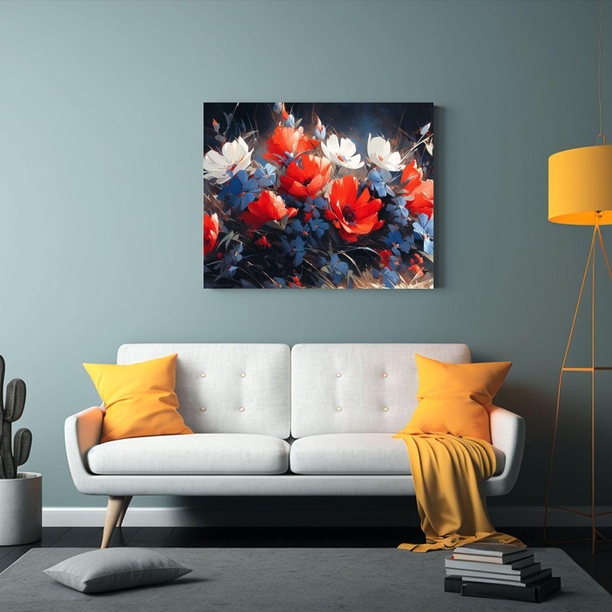 Pintura Floral En Lienzo Con Armonía De Colores 65x50 Cm-2