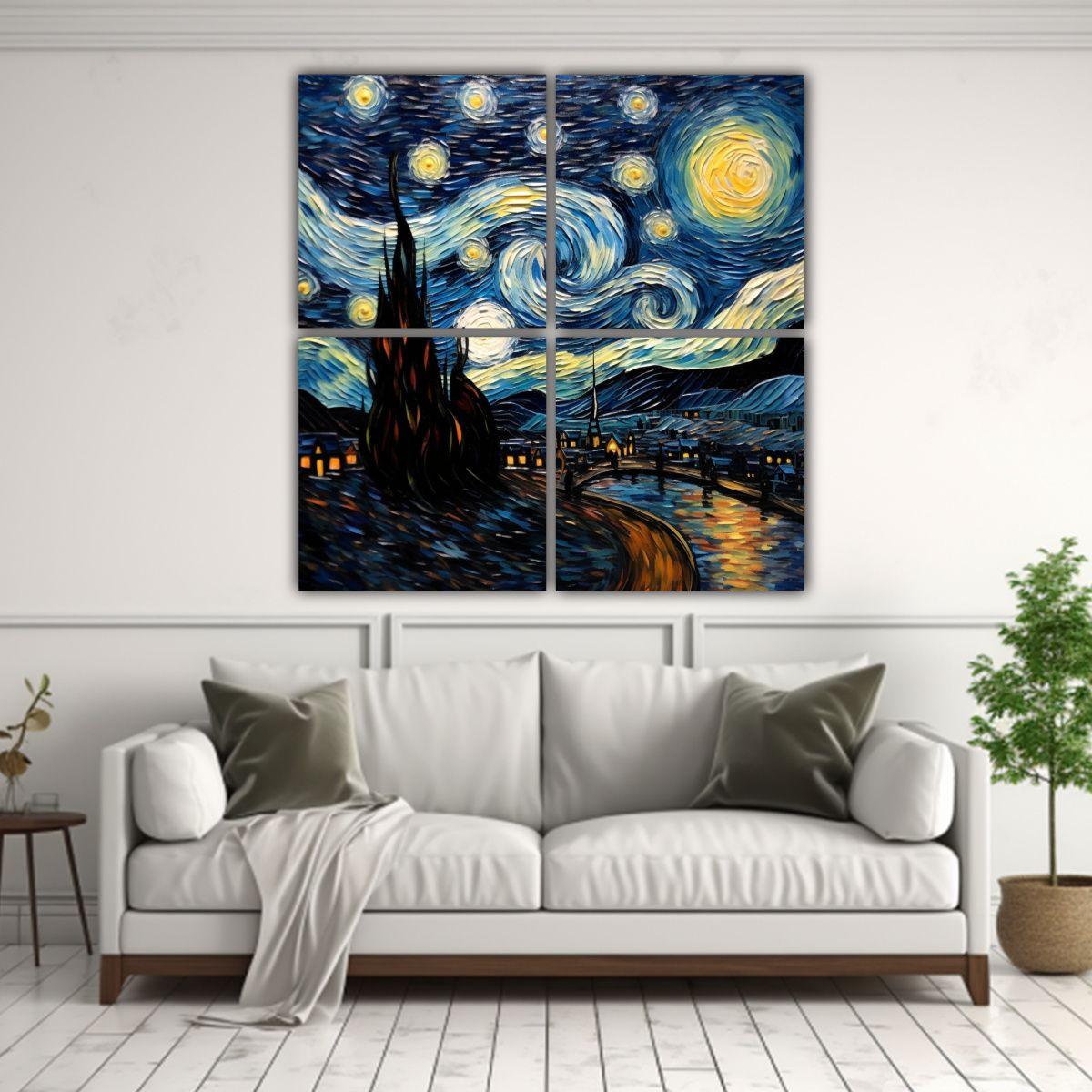 Cuatro Cuadros Composición Detalle De La Noche 80x80 Cm-2