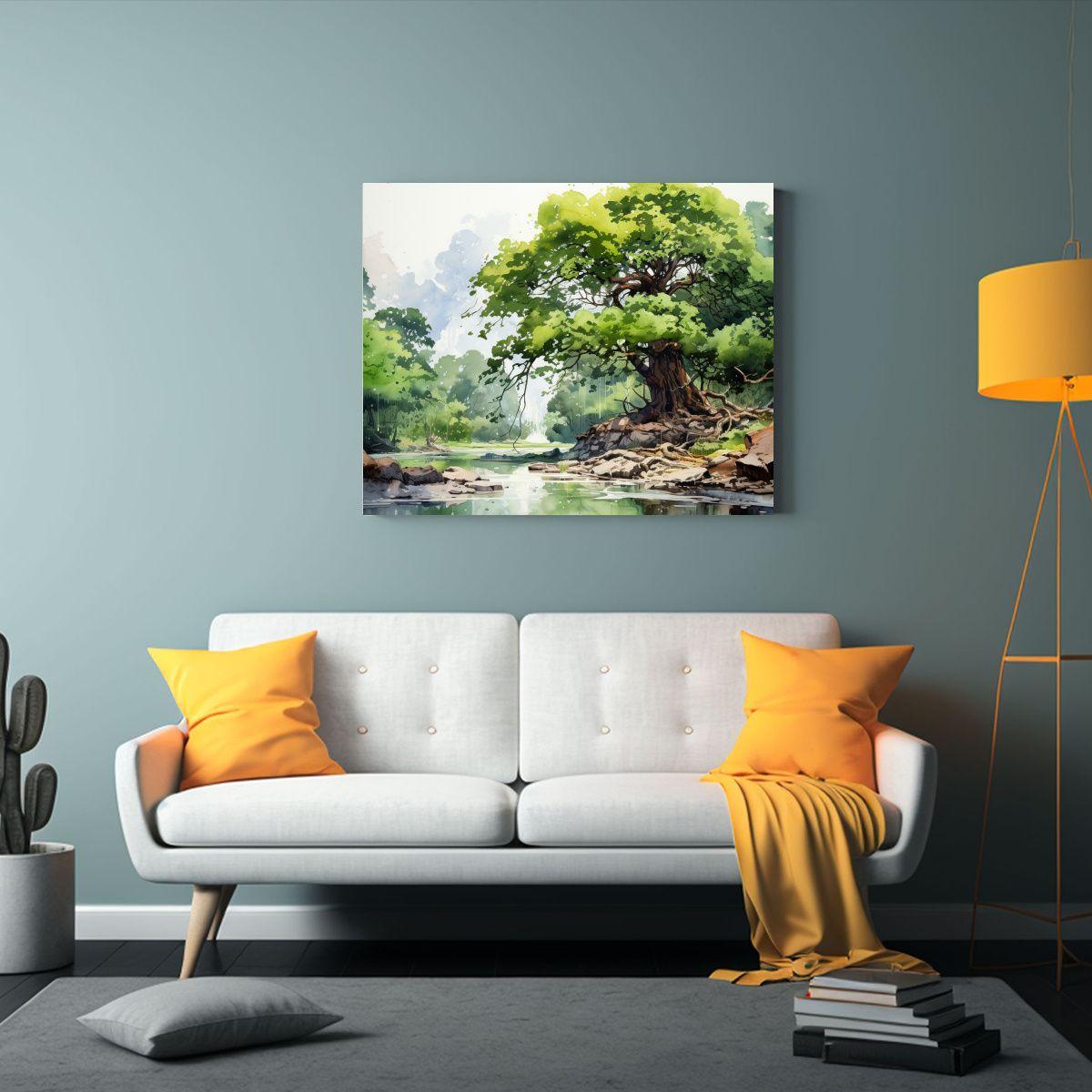 Cuadro Tela Alta Calidad Bonito Árbol Kauri Acuarela Abstra 60x40cm-2