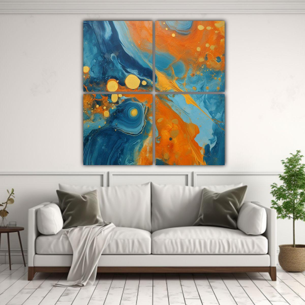 Pinturas Decorativas Abstractas Boho Azul Y 60x60 Cm-2
