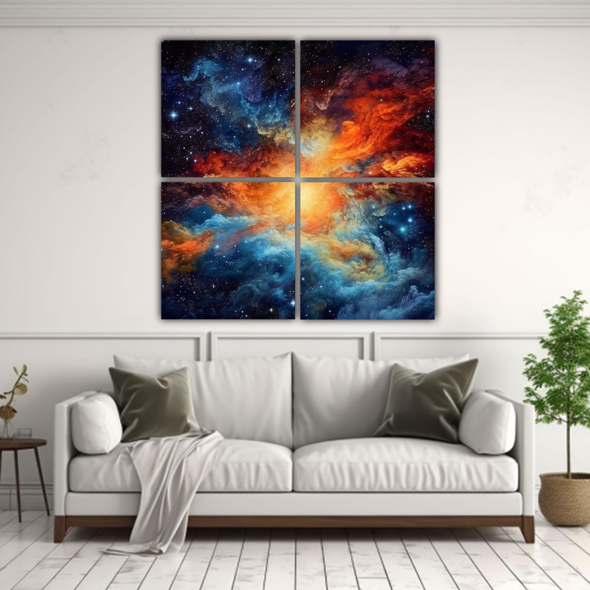 Pintura Realista De La Vía Láctea En 4 Lienzos: 120x120 Cm-2