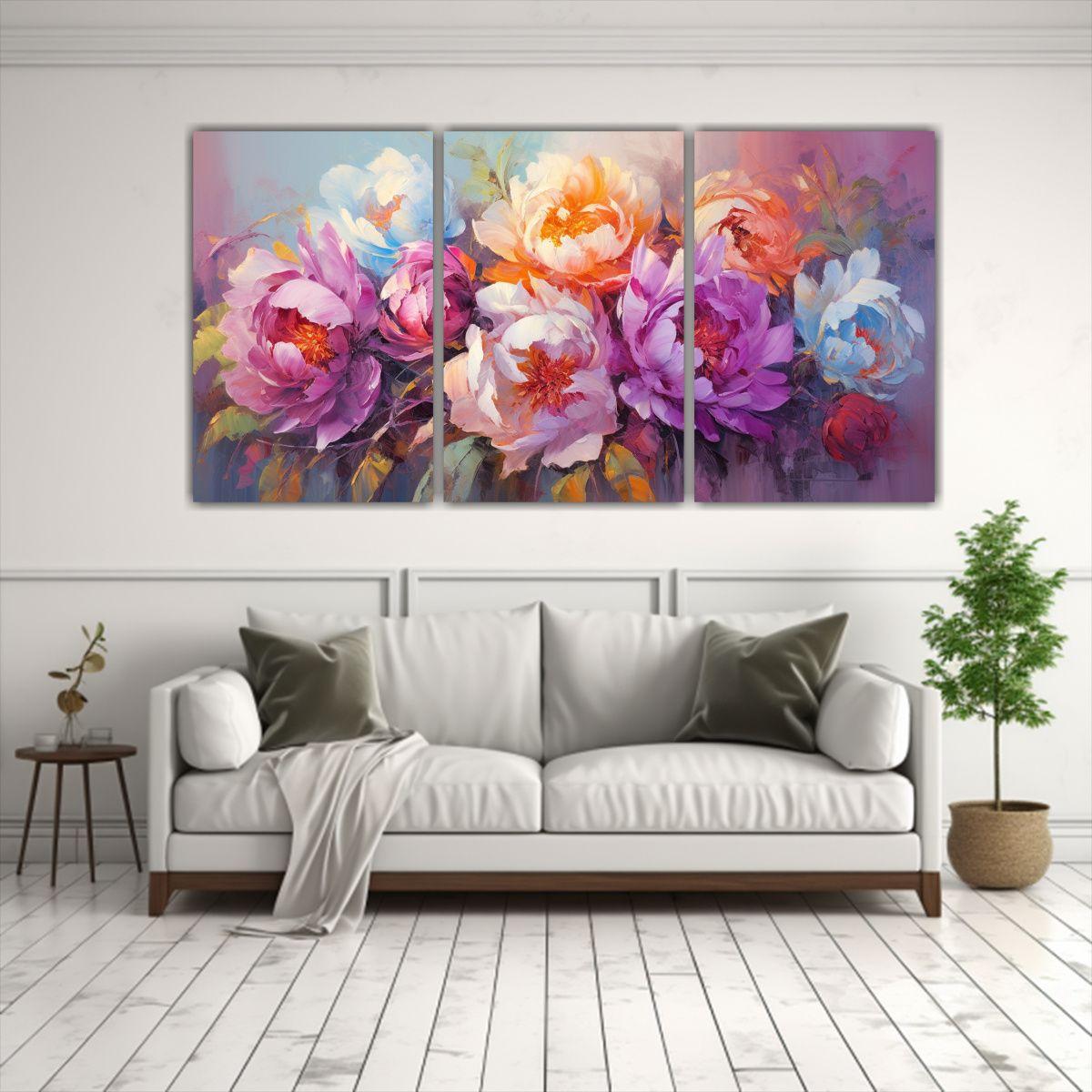 Conjunto 3 Lienzos Decorativos Poder Flores 150x75 Cm-2