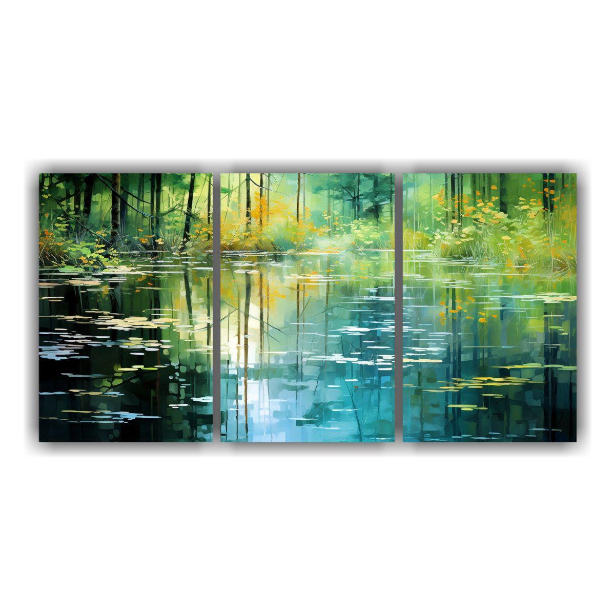 Set 3 Cuadros Tela Sublimada Salón Bosque 150x75 Cm-0