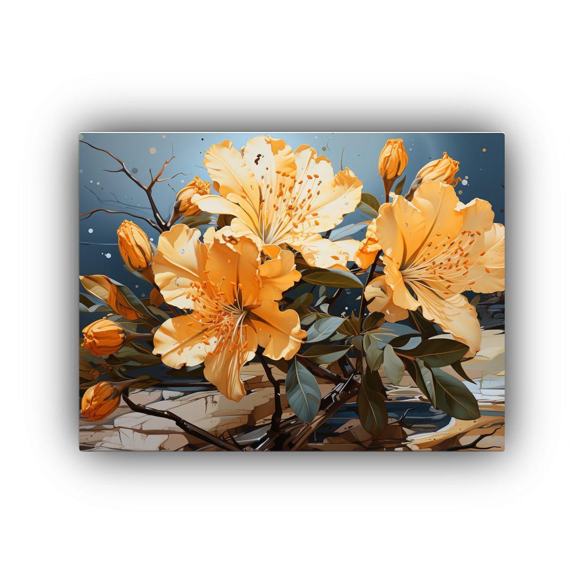 Lienzo De Tela Con Finas Líneas Y Rododendros 75x50cm-0