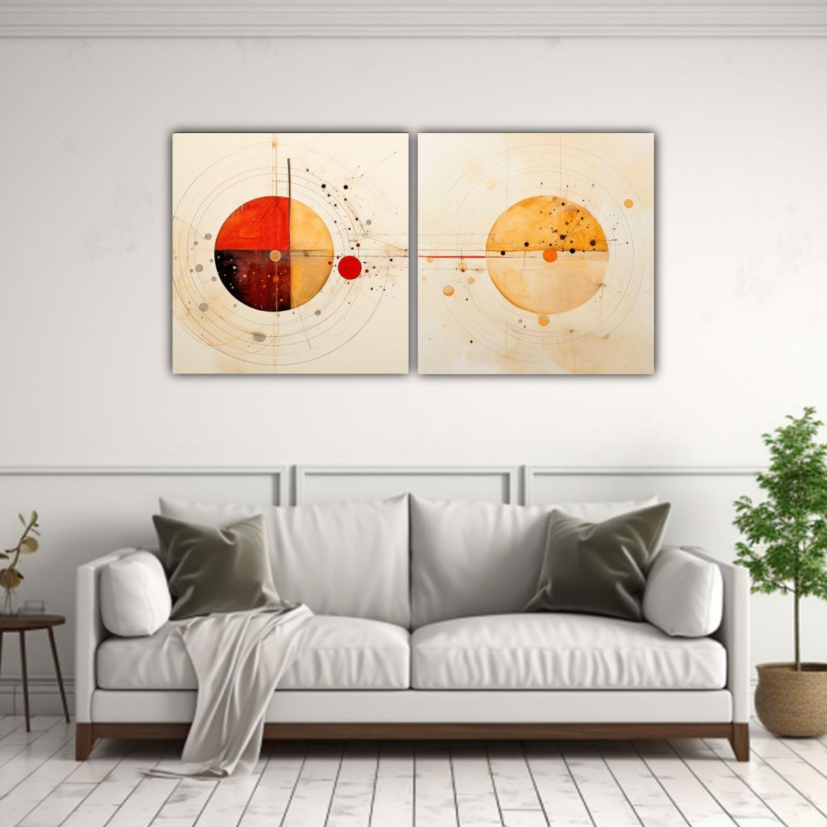 Pinturas Dos Canvas Calidos Armonia Con Círculo 100x50 Cm-2