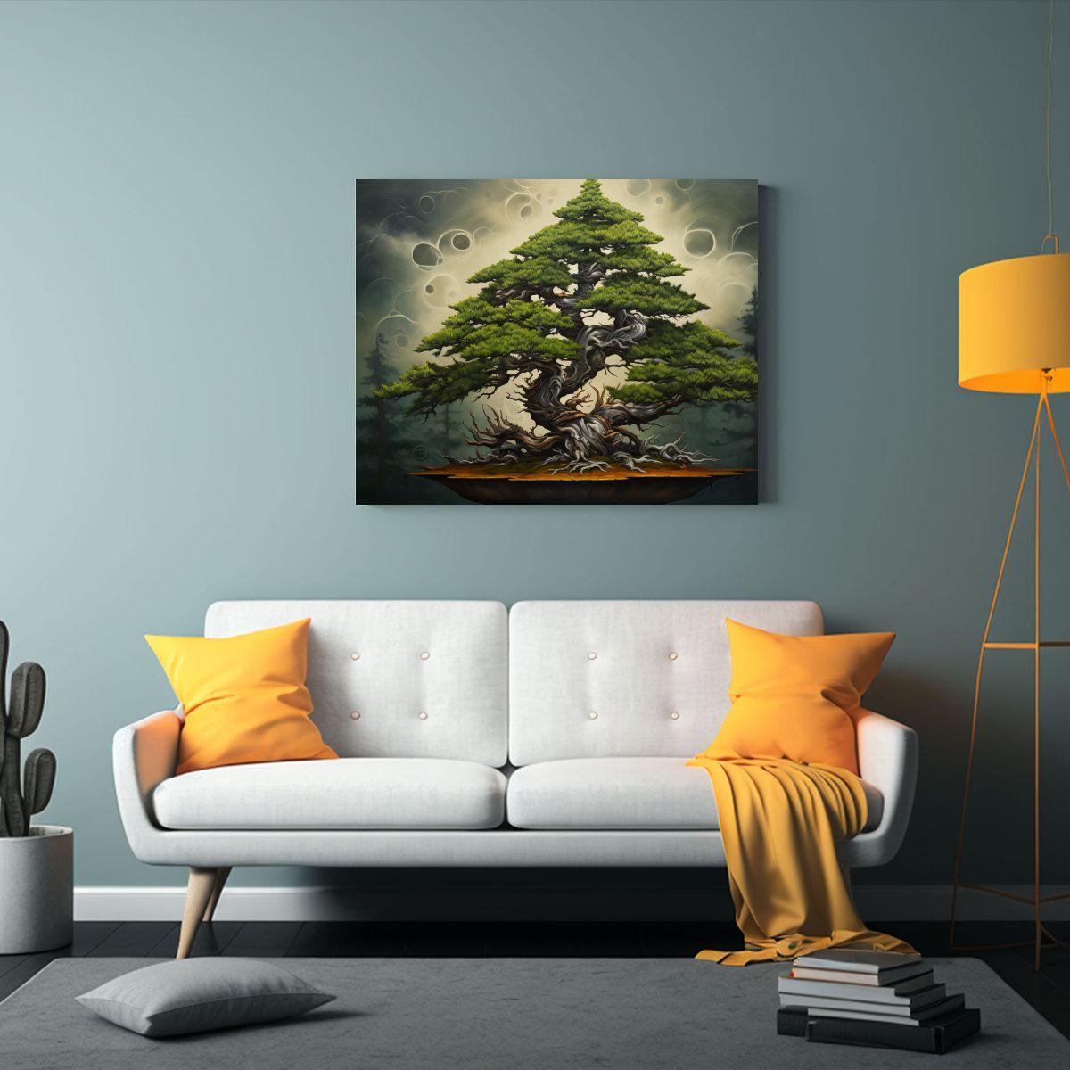 Pintura Abstracta Detallada Al óleo De Un Bonsái De Abeto  60x40cm-2