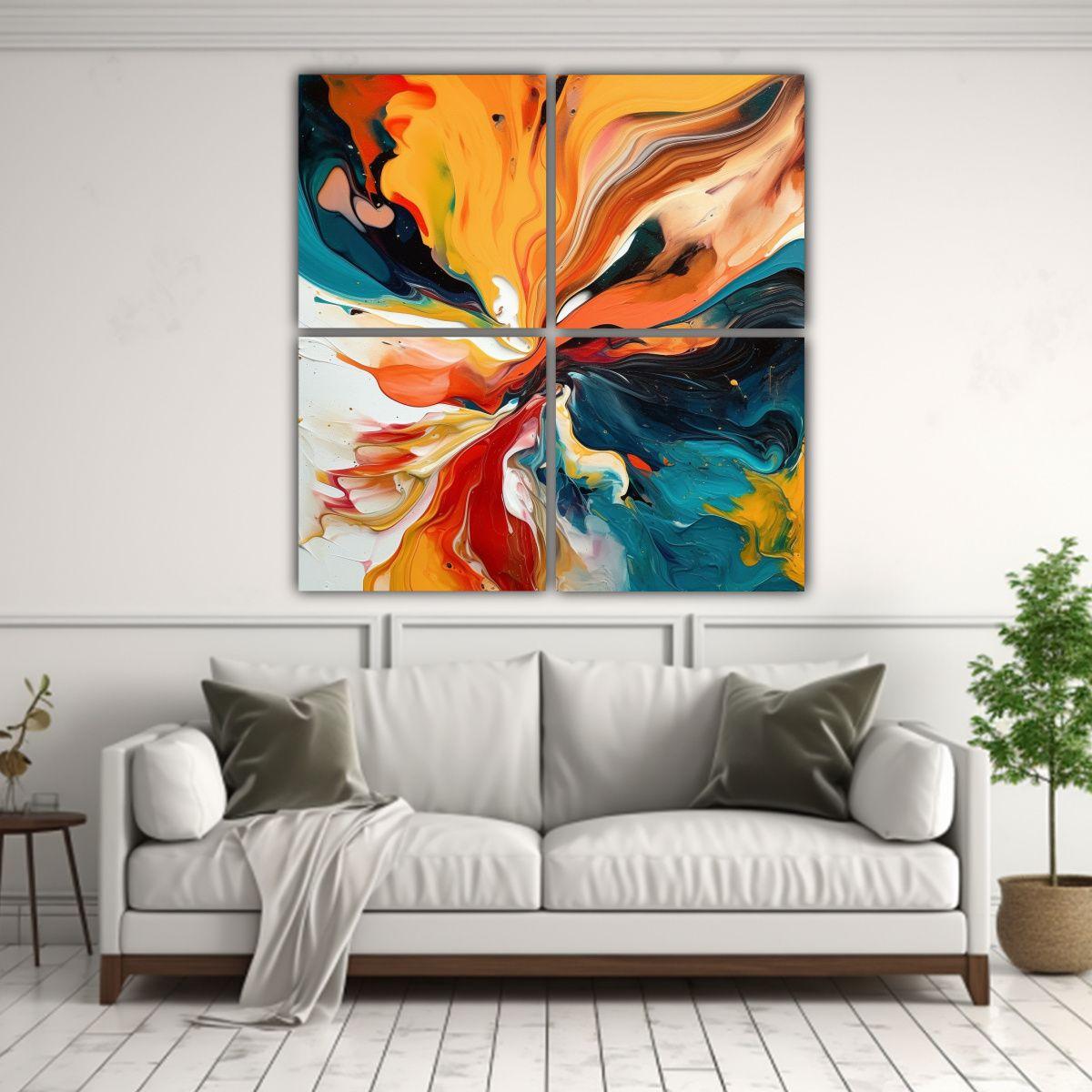 Cuadro De Tela Abstracto Con Colores Vibrantes Y 100x100 Cm-2