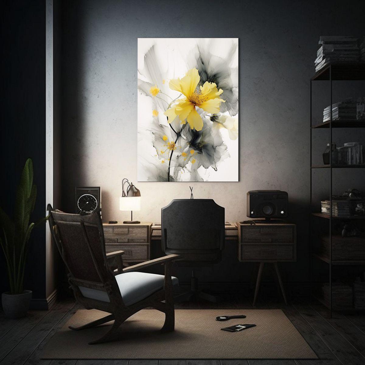 Cuadro De Flores Amarillas Y Blancas En Bastidor De Madera 30x45cm-2