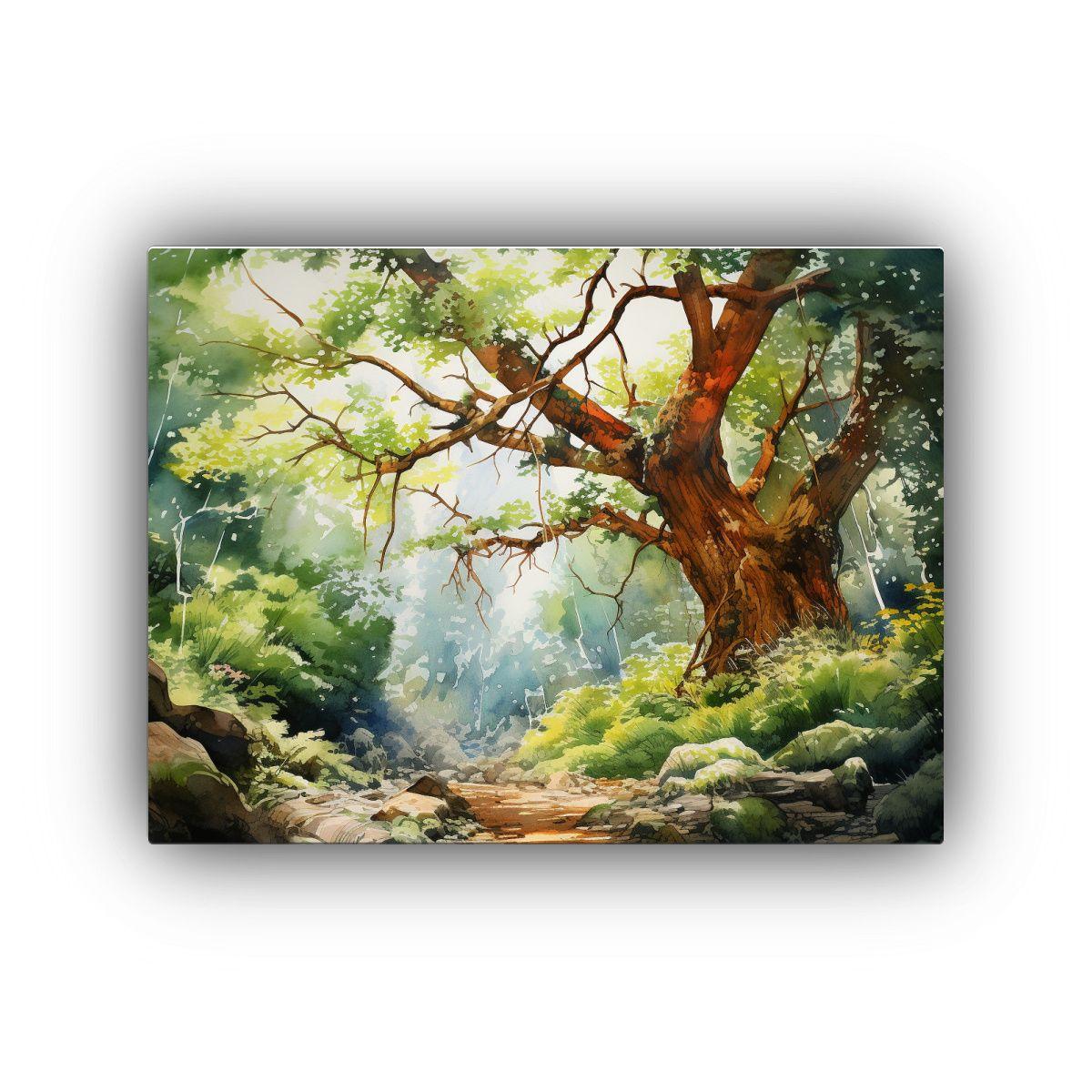 Pinturas Abstractas Acuarela árbol Kauri Simétrico Colores 45x30cm-0