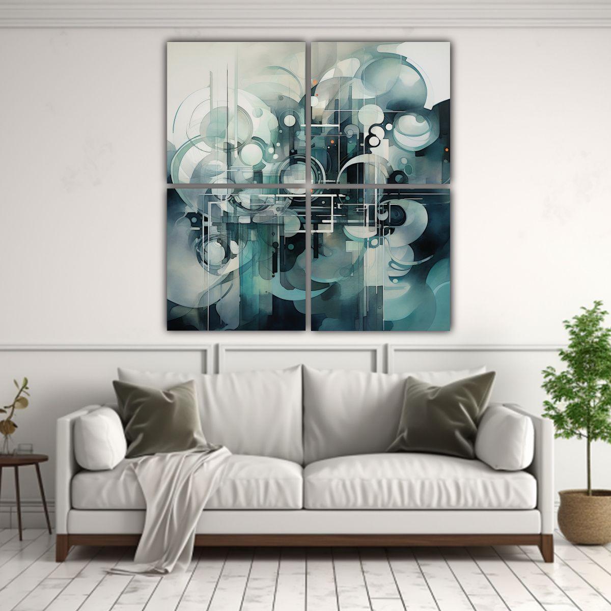 Obra Maestra Acuática Abstracta Con Curvas 100x100 Cm-2