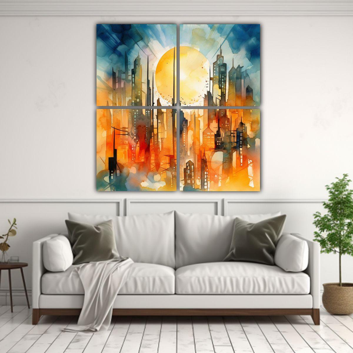 Cuadro Arte Pared Abstracto Futurista Ciudad Agua 60x60 Cm-2