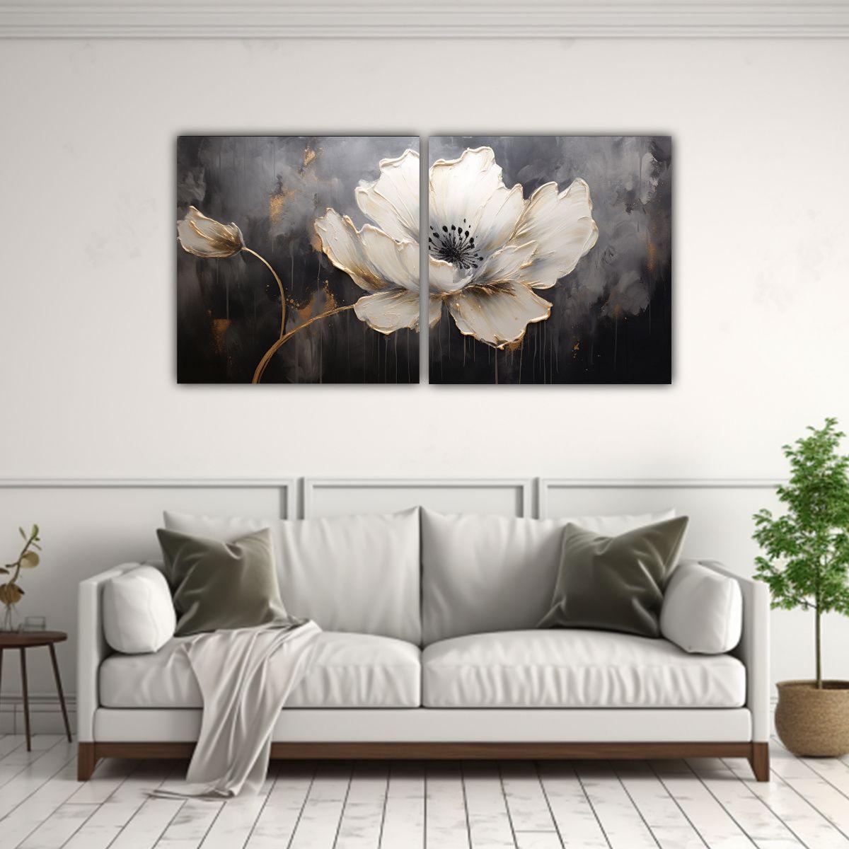 Pintura De Flores Negras En Lienzo Estilo 80x40 Cm-2