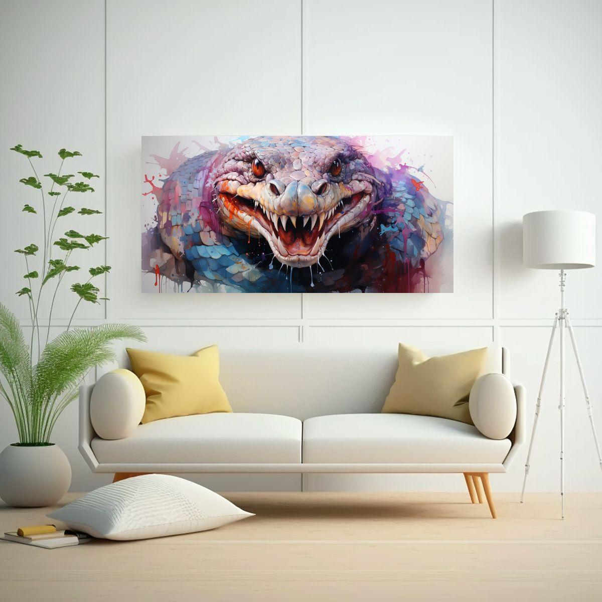 Pintura Acuarela Moderna Víbora Colorido Composic 100x50cm-2