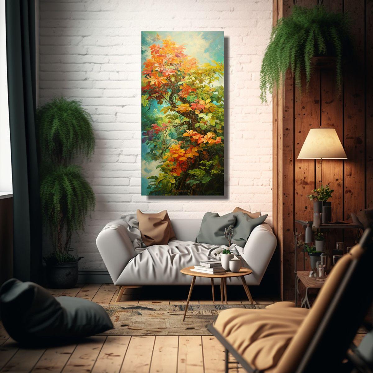 Pintura Abstracta De Un árbol Tropical Detallado 50x100cm-2