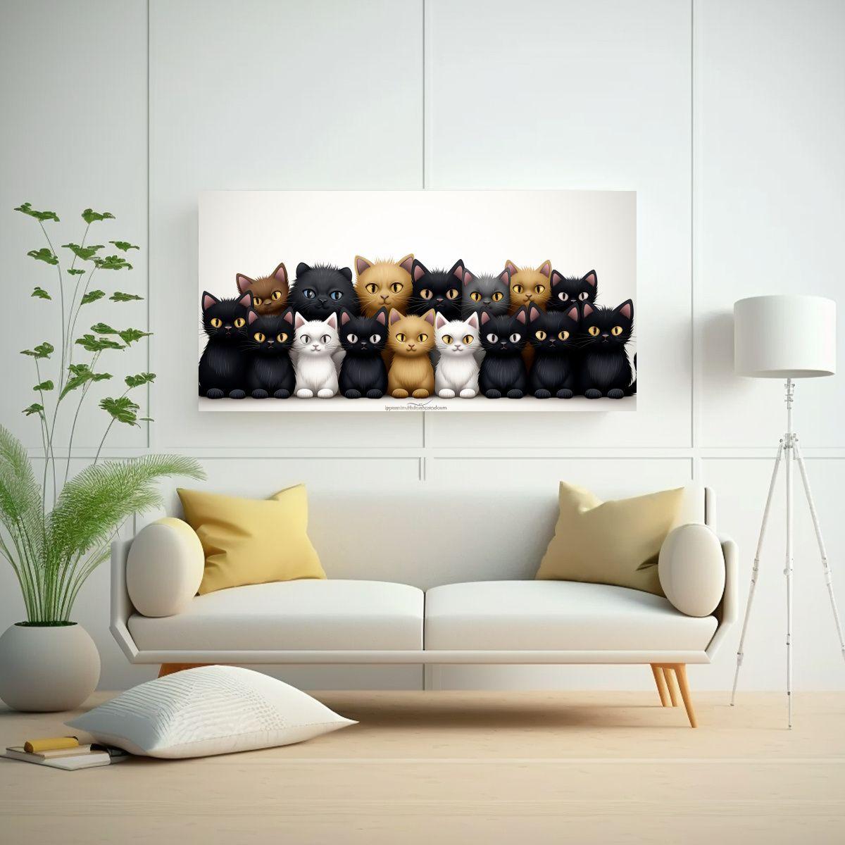 Lienzo De Dibujo De Gatos En Armonía De Colores, 160x80cm-2