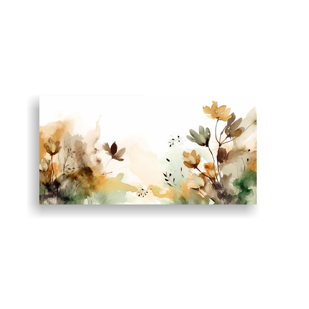 Cuadro Abstracto Floral Verde Marrón Textura 60x30cm-0
