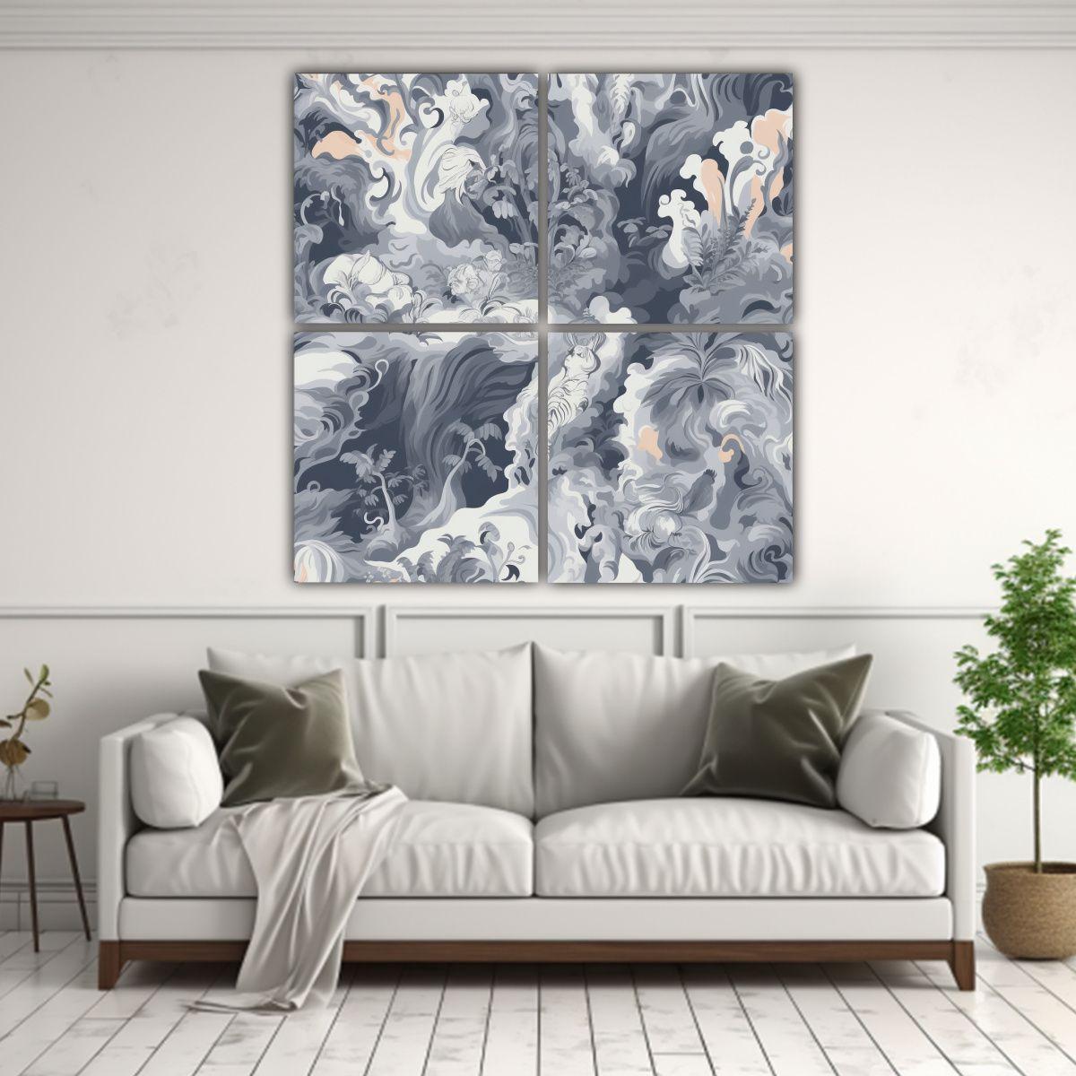 Cuatro Cuadros Colores Salon Con Patrón Impreso 200x200 Cm-2