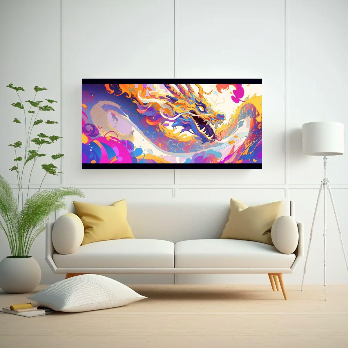 Cuadro Decorativo Equilibrio Dragón Arcoíris Y O 140x70cm-2