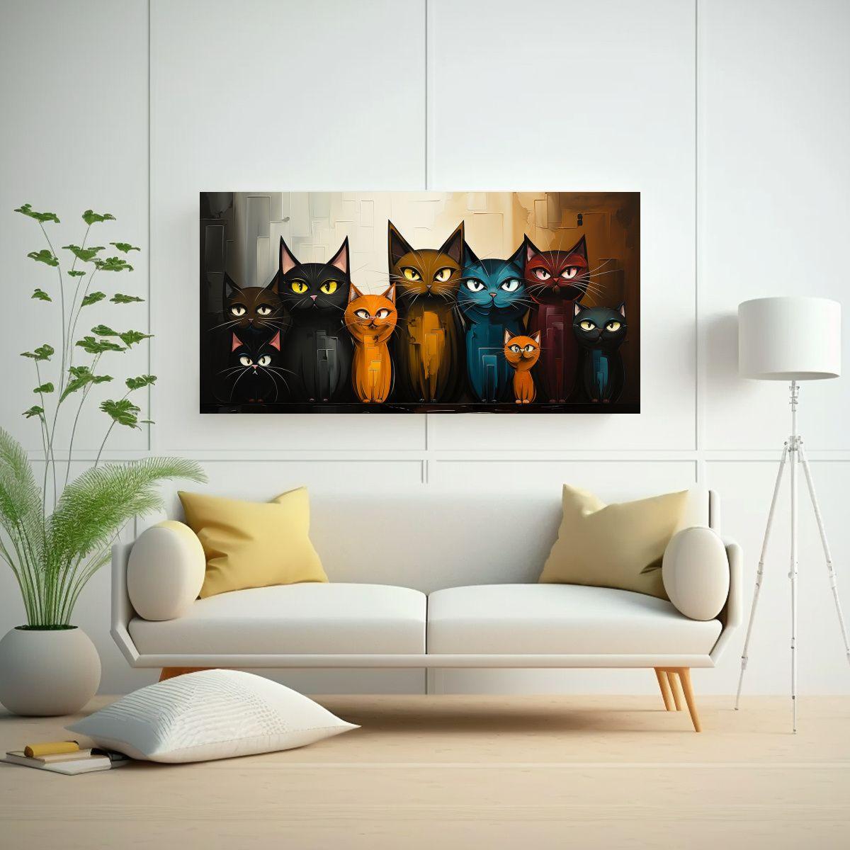 Pintura Decorativa Gatos Enigmáticos Colores 60x30cm-2