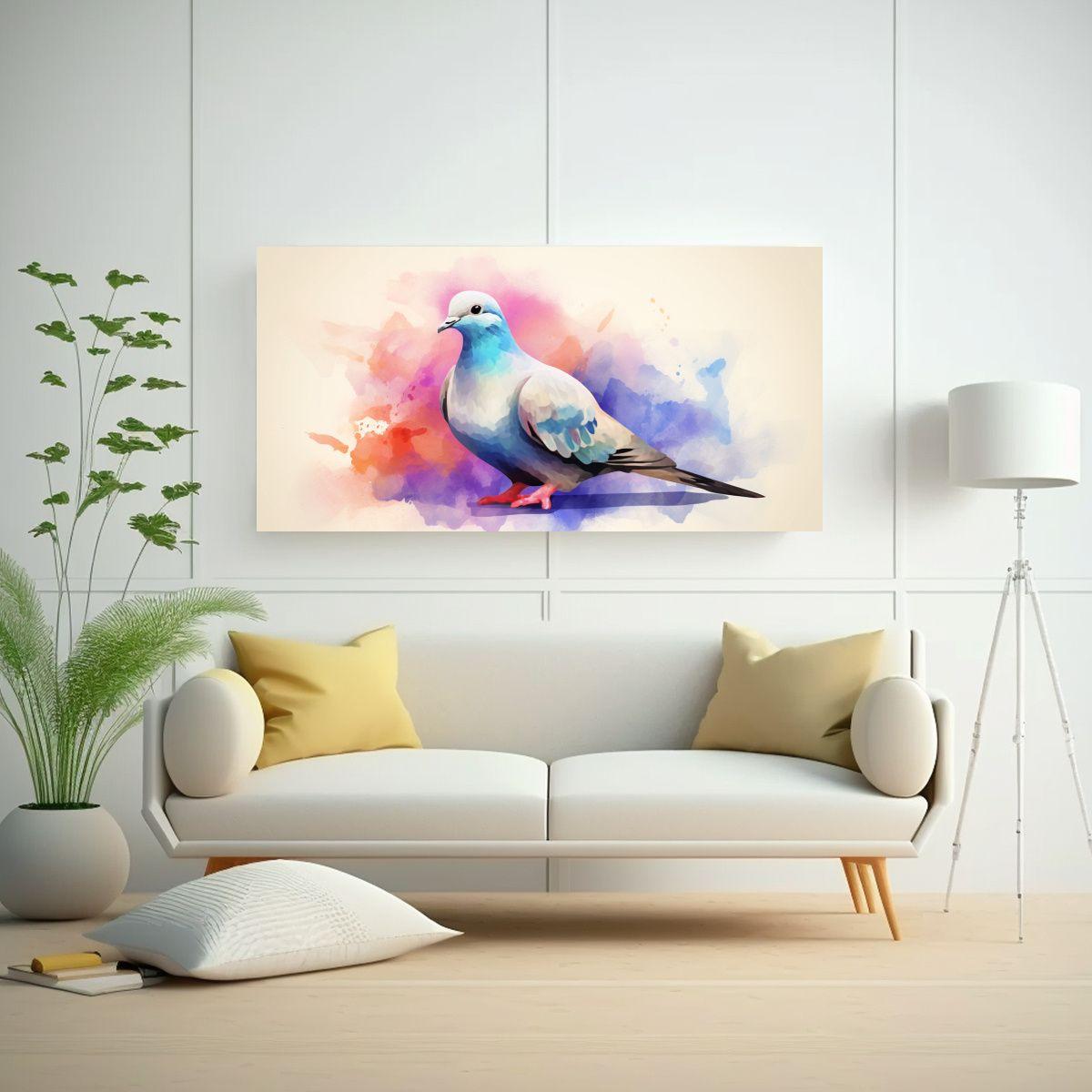 Pintura Callejera De Paloma En Acuarelas 140x70cm-2